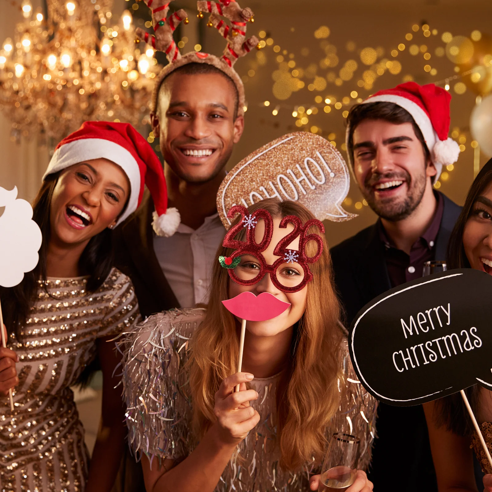 

8pcs Christmas Headwear 2026 Number Sunglasses Glitter Party Headbands Festive Eyewear For New Year Eve Xmas Party Favors