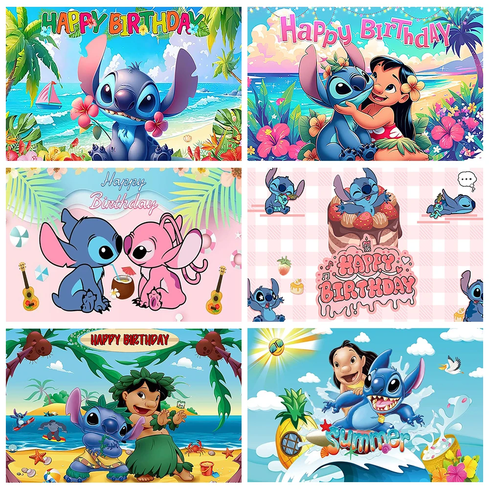 Disney Lilo Stitch Backdrops Kids Birthday Party Decoration Photographic Background Baby Shower Photo Booth Props Wall Decor