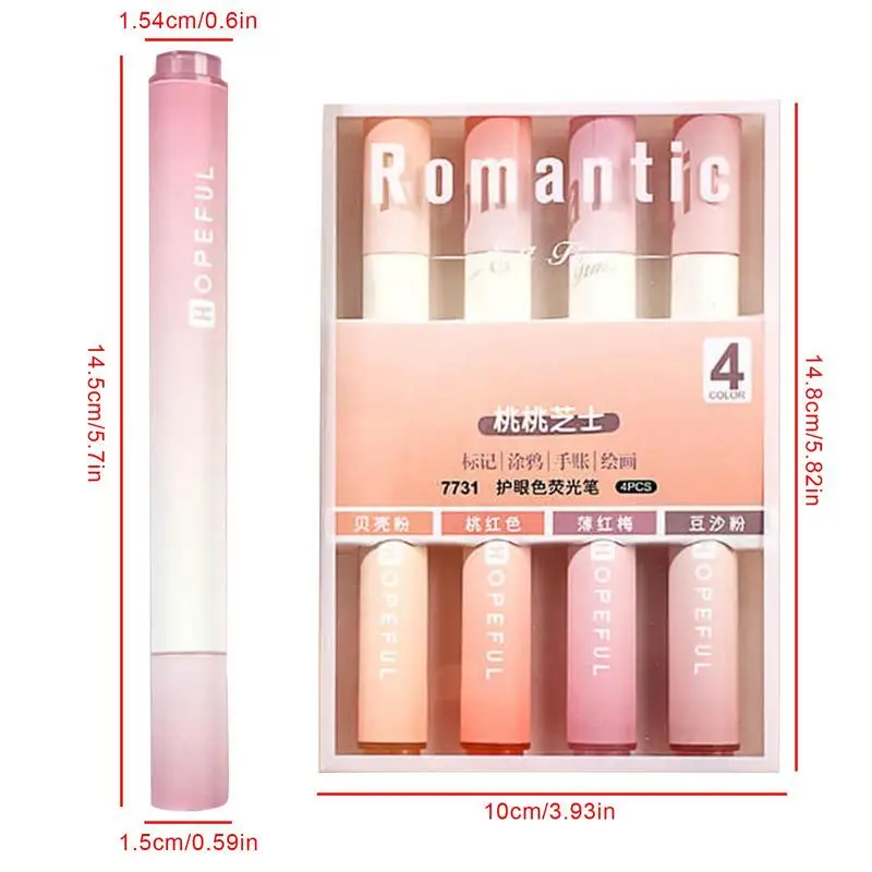 모란디 하이라이터 마커 펜, 귀여운 학교 용품, 사무실 공부용 미적인 문구, 4 개