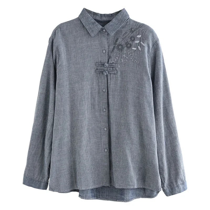 

Retro Linen Long-sleeved Base Trendy Women's Shirt Tops Spring and Autumn