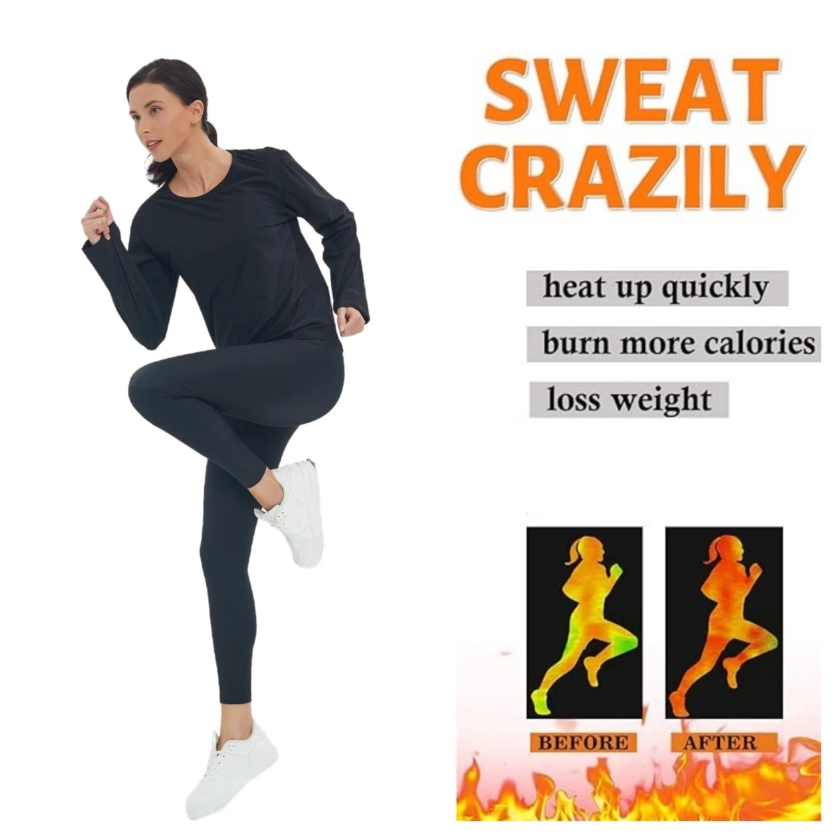 Sauna Suit for Women Body Shaper Heat Trapping Long Sleeve Weight Loss Workout Shirt Slimming Body Shaper Training