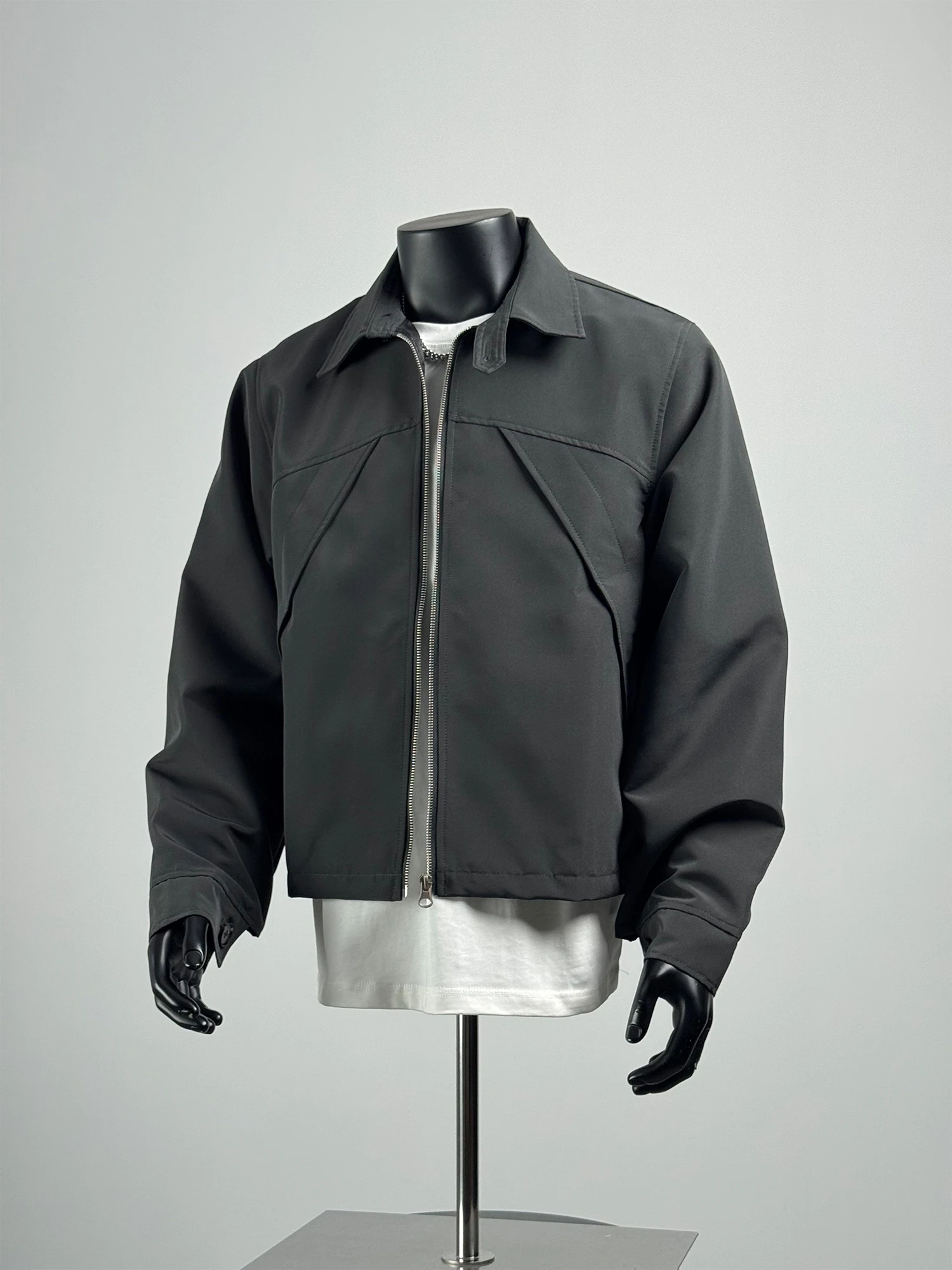 

Retro Japanese Sle Pure Color Collared Workwear Jaet Men's Loose Casual Faion Outerwear Autumn Season Polyester Material