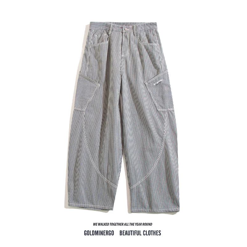 

Ретро-джинсы в американском стиле с вертикальными полосками для мужчин и женщин, весна-осень, новый дизайн, свободные прямые широкие джинсы с эффектом потертости