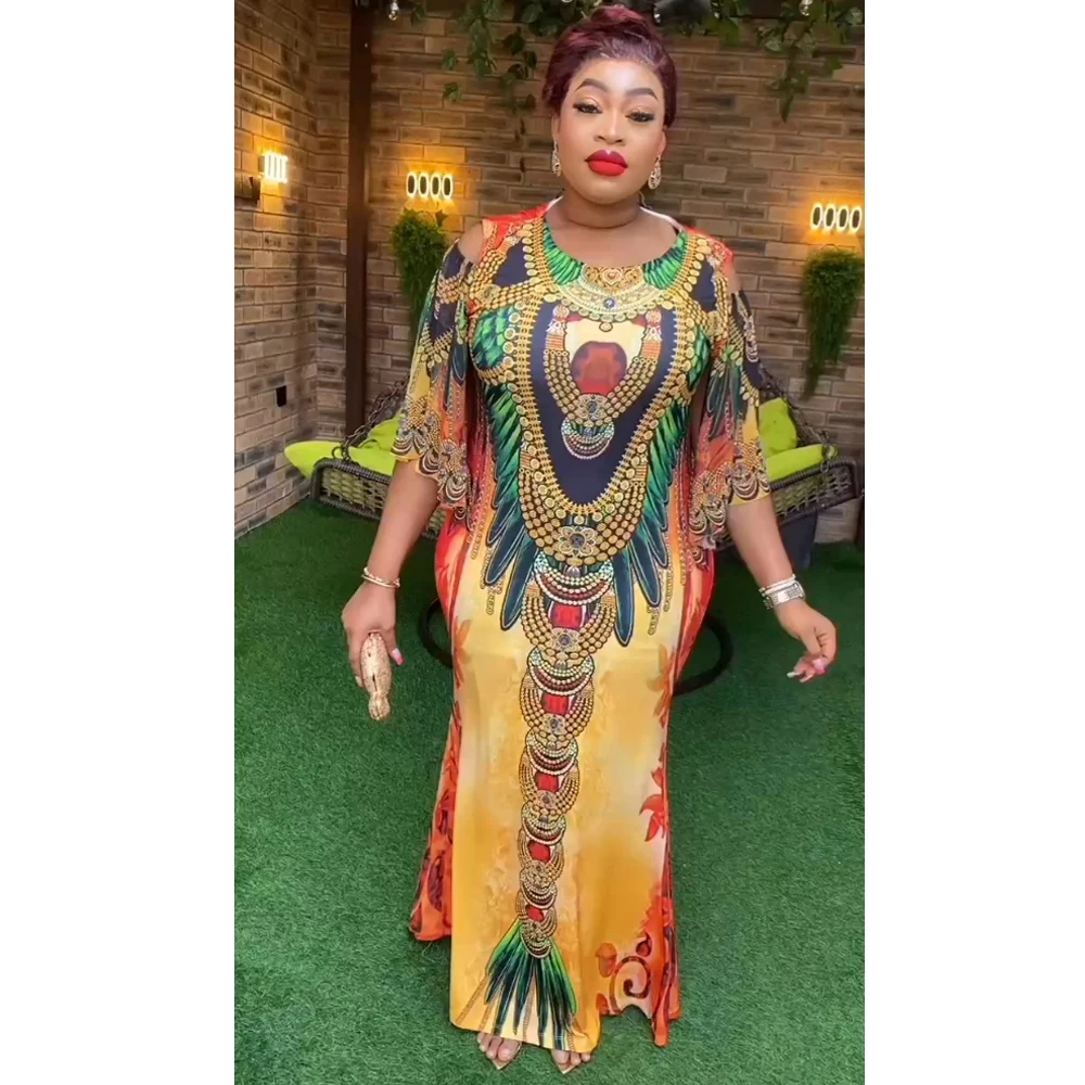 

MD New African Dashiki Print Long Dresses For Women Plus Size Boubou 2024 New Maxi Robe Turkey Nigerian Muslim Party Outfits