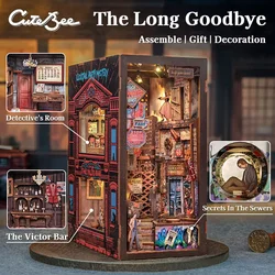 CUTEBEE DIY Book Nook Kit Miniature Dollhouse with Light Dust Cover Detective Booknook for Craft Birthday Gift The Long Goodbye