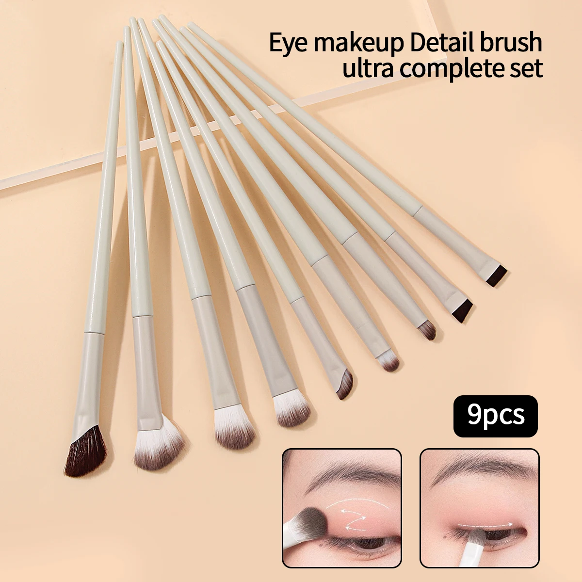 Set di pennelli professionali per trucco occhi da 9 pezzi, pennello per eyeliner con lama ultrasottile, pennello per evidenziare l'ombra del naso, set di pennelli per sbavature degli occhi