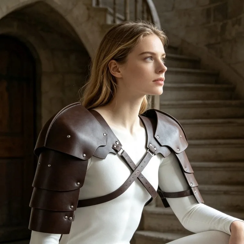 Retro Nordic Viking Knight Pauldrons Medieval Shoulder Guards Cosplay Armor Props For Renaissance Faire And Stage Performance view 3