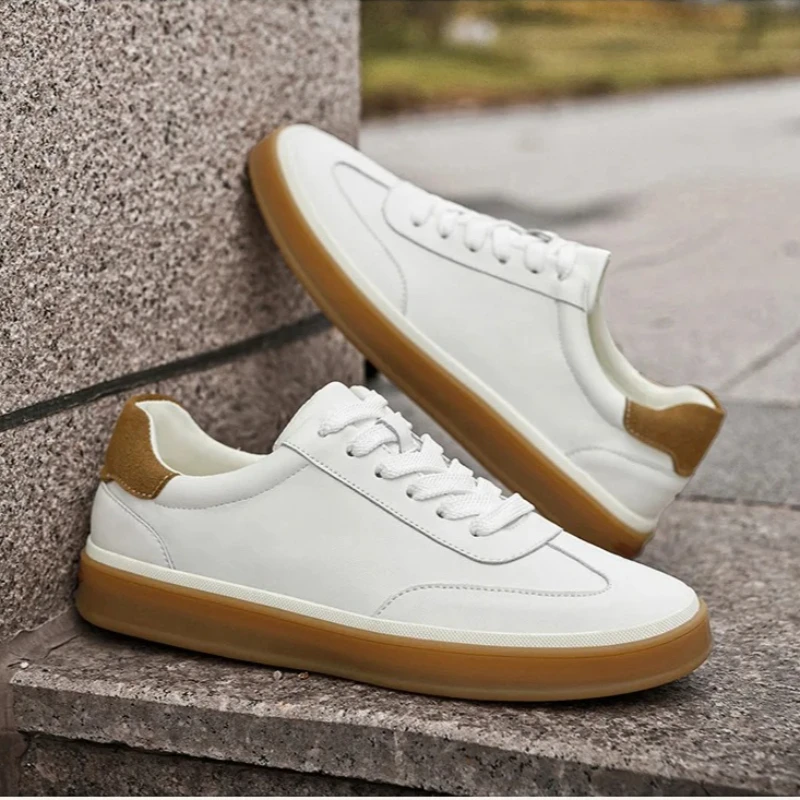 

Fashion Men Genuine Leather Casual Shoes Street Cool Flat Skate Shoes Young Man Lace-up Sneakers