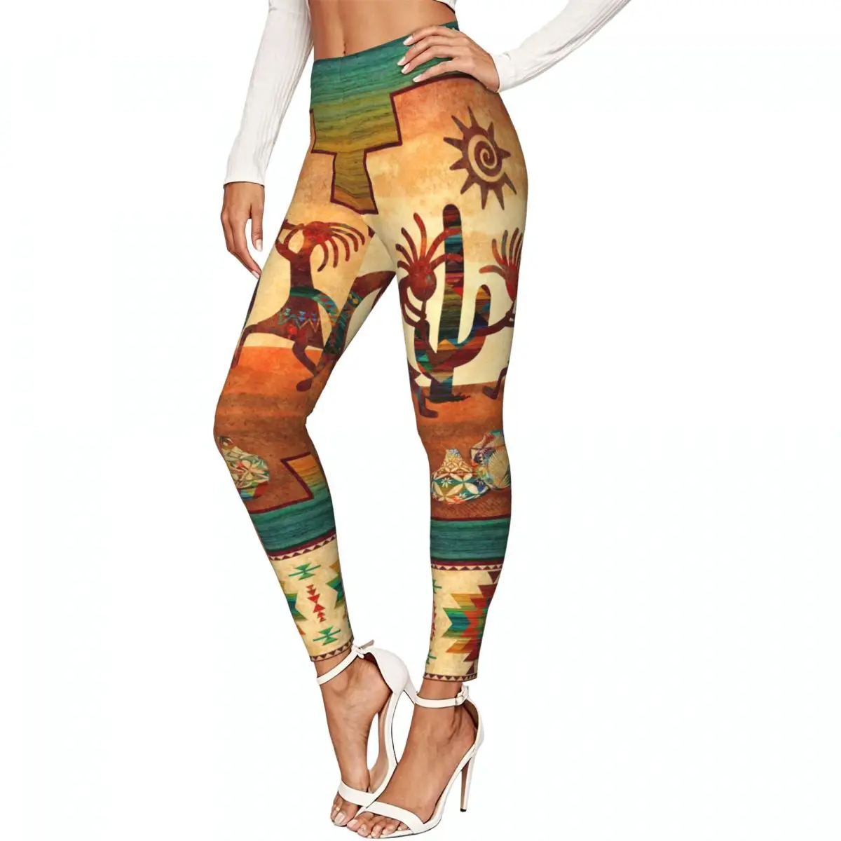 Ladies Elastic Waist Skinny Leggings African Dancing Print Trousers For Daily Outdoor