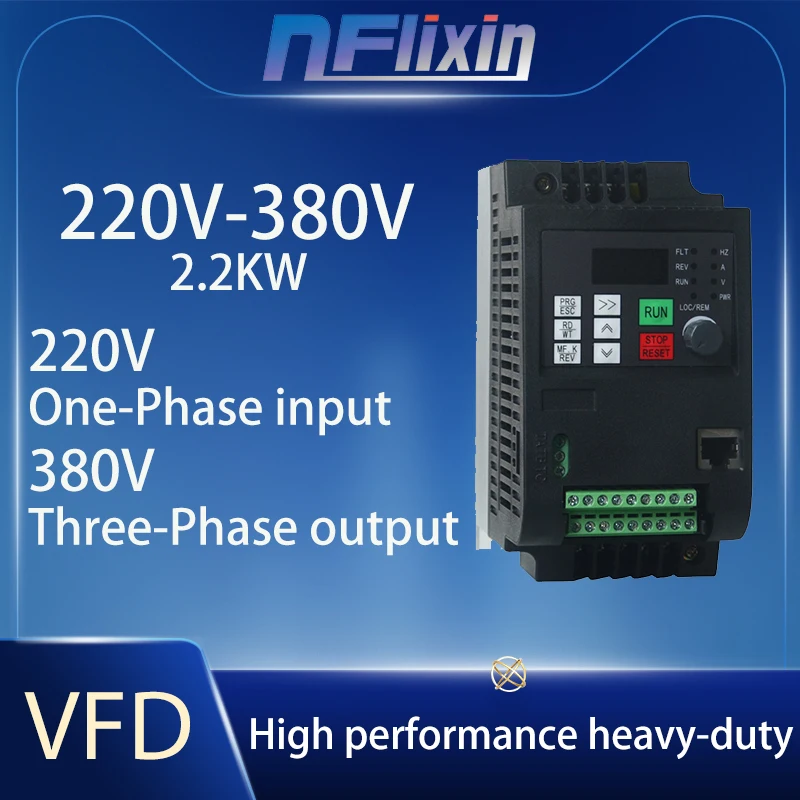 

Frequency converter 220 to 380 VFD single phase input three phase output 2.2KW/4KW/5.5KW/7.5KW