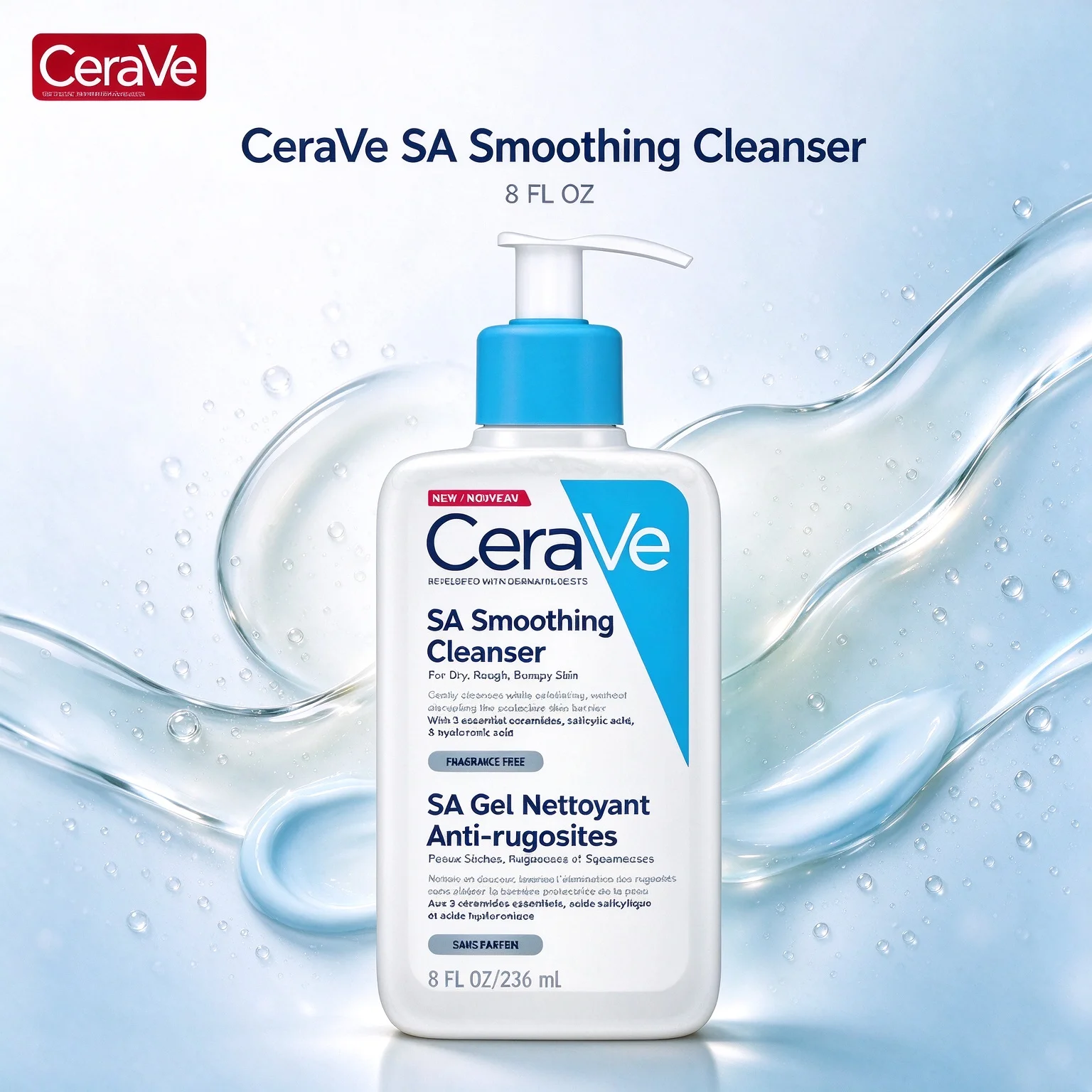 CeraVe SA Smoothing Cleanser, Fragrance Free Gel Nettoyant Anti-rugosités for Dry Rough Bumpy Skin 8 FL OZ (236ml)