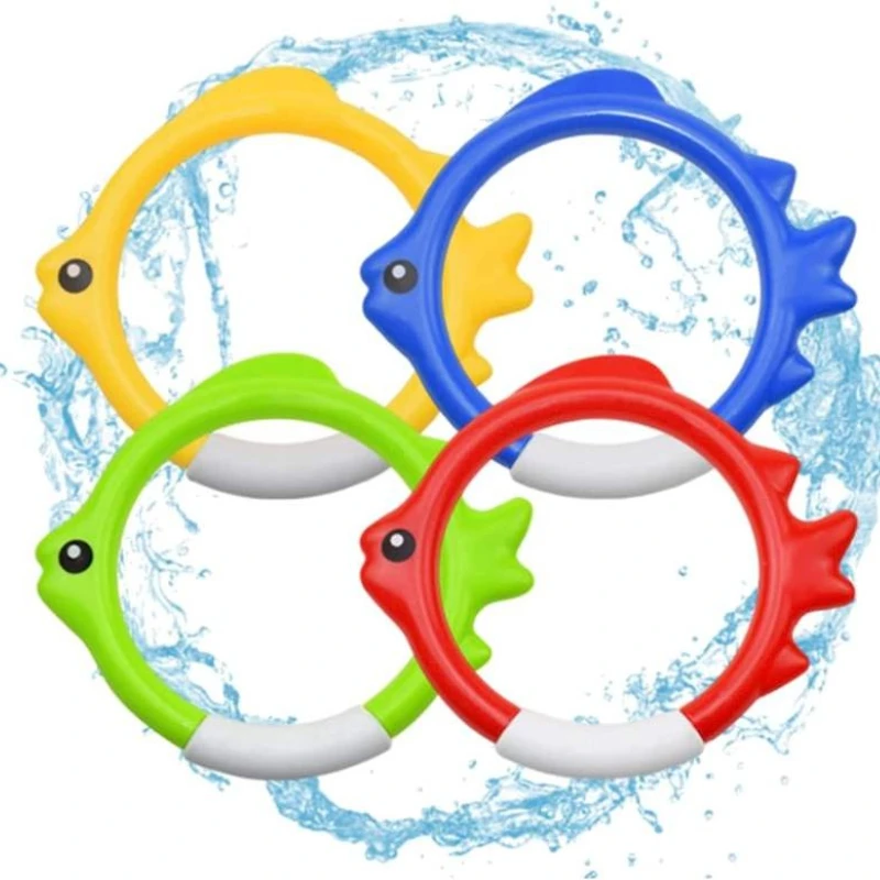 4 PCS Sinking Fish Dive Rings Underwater Swim Training Pool Toys Summer Treasure Hunt Water Game Gift for Kids Boys Girls Family