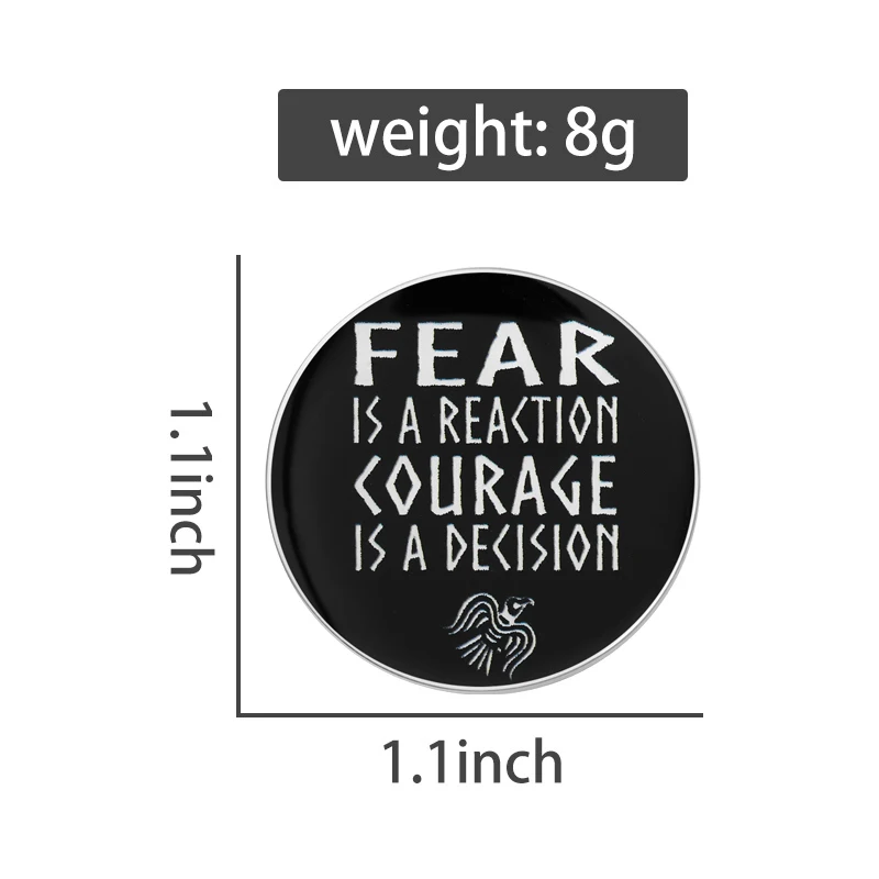 FEAR IS A REACTION COURAGE IS A DECISION Brooch UV Printing Pins Positive Energy Quotes Brooches Bags Lapel Badge Jewelry Gifts