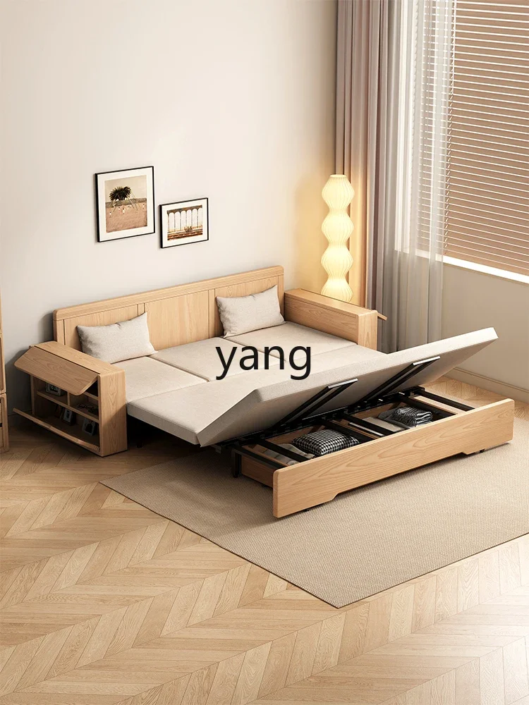 XYY solid wood sofa bed folding telescopic ash wood multi-functional push-pull storage dual-purpose