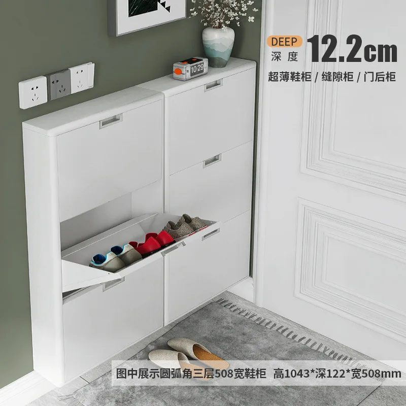 Ultra-thin and extremely narrow 12cm shoe cabinet Household steel door large-capacity metal wall-mounted porch tipper