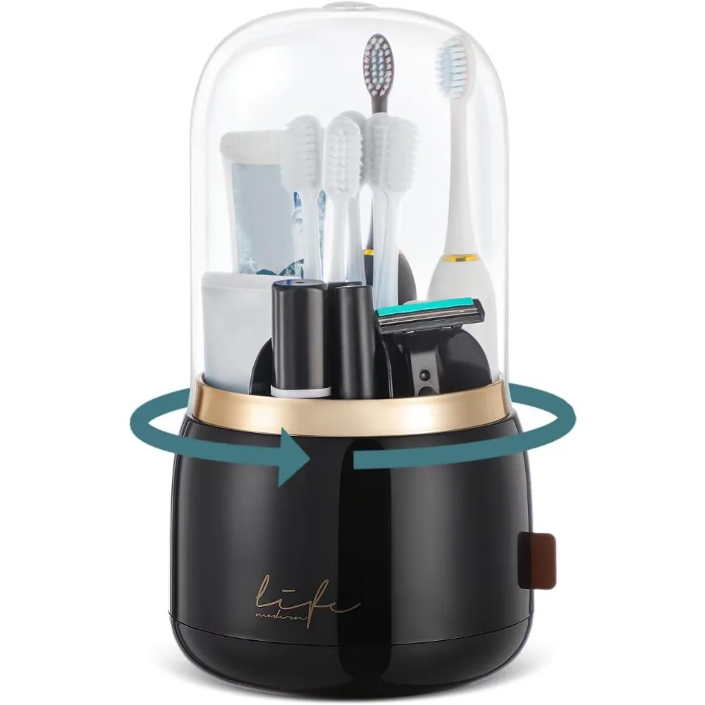 

EXIN DECHEN Toothbrush Holders with Cover for Bathrooms, 360° Rotating 7-Slot Draining Water for Placing Kids Electric