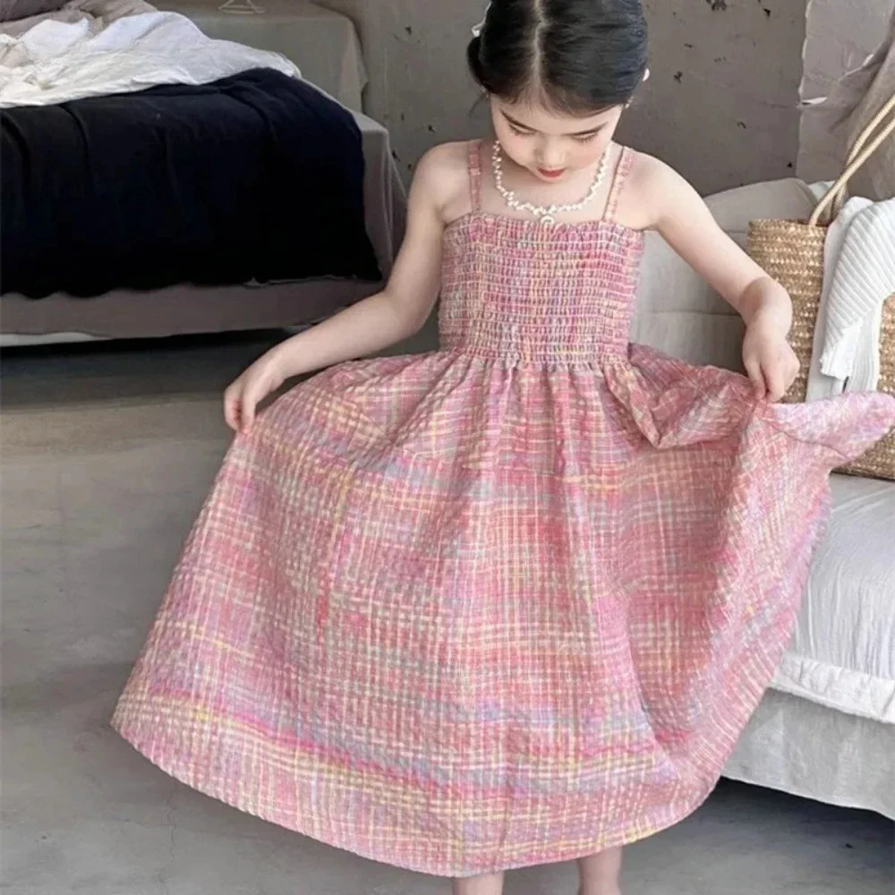 Summer 3-7 Year Old Pink Princess Camisole Dress Korean Version for Birthday Party Wearing