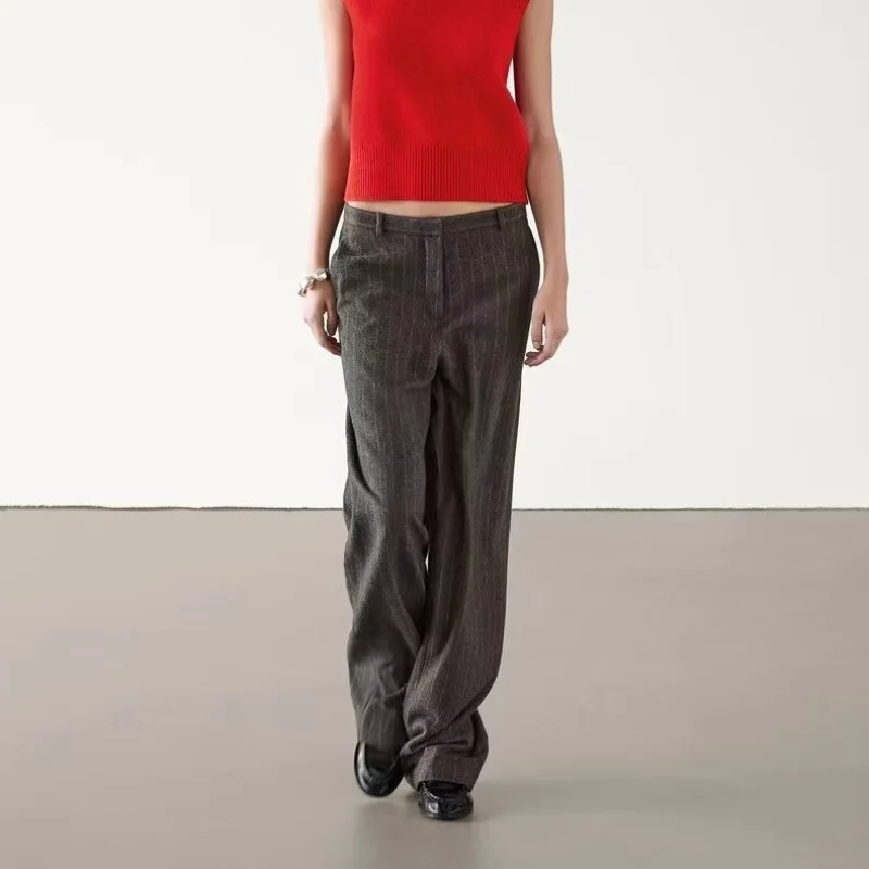 

New autumn women's clothing all-match high-end fashionable and modern pinstripe flannel trousers