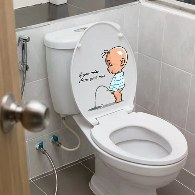 1pc PVC Funny Toilet Warning Toilet Stickers Child Urination Toilet Lid Decoration Removable Wall Toilet Stickers