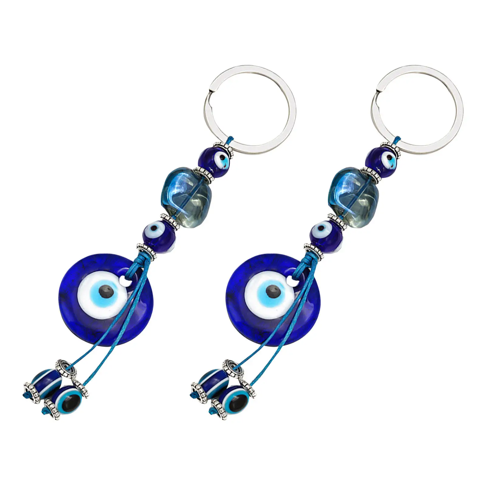 2Pcs Evil Eye Keychain Retro Backpack Pendant Blue Evil Eye Charm Hanging Ornament Protective Good Luck Key Ring Decor
