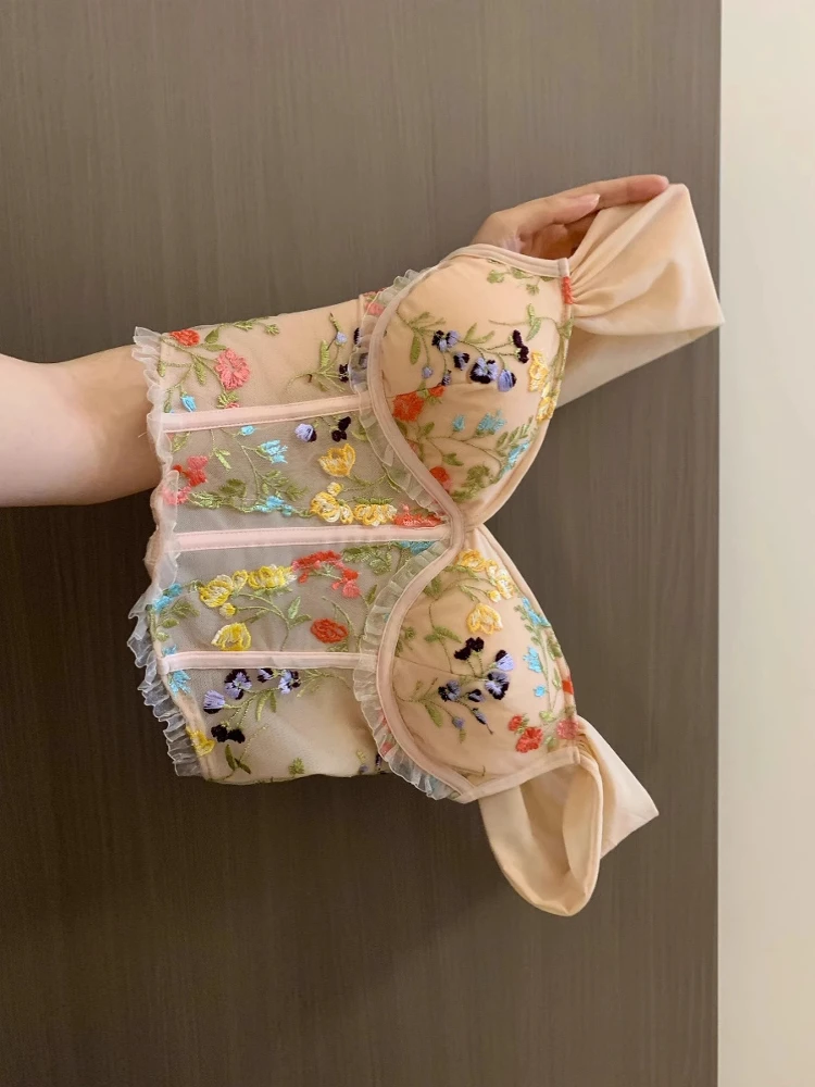 

Женский укороченный топ с абрикосовой вышивкой, корсет без рукавов с открытыми плечами, укороченный топ на бретелях Y2k Gyaru, винтажная одежда 2000-х годов, летняя одежда