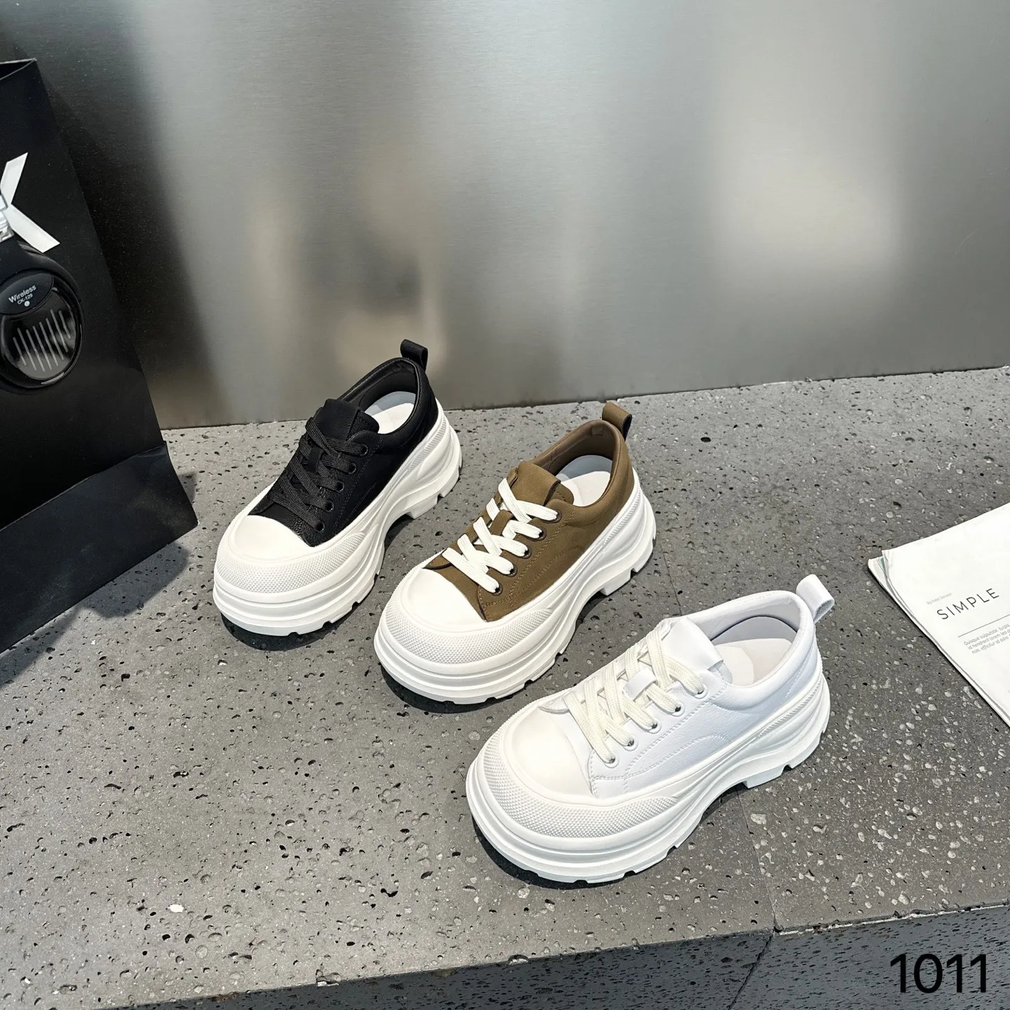 

Genuine Leather Casual Sneakers for Women Solid Color Fashion Casual Sports Shoes Ladies Spring Autumn Lace Platform Shoes Woman