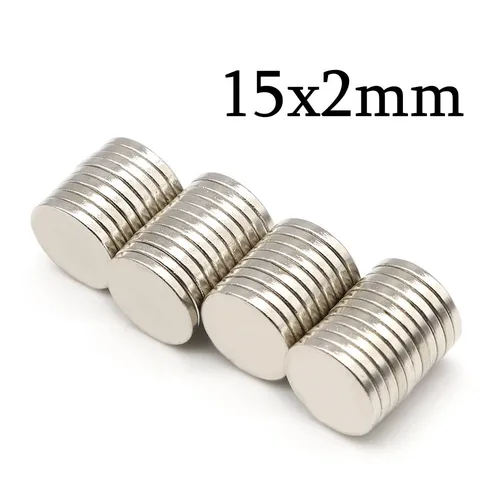 Imán de neodimio redondo súper fuerte de 15mm x 2mm, imanes potentes N35, pequeño imán magnético permanente para refrigerador NdfeB, 15x2