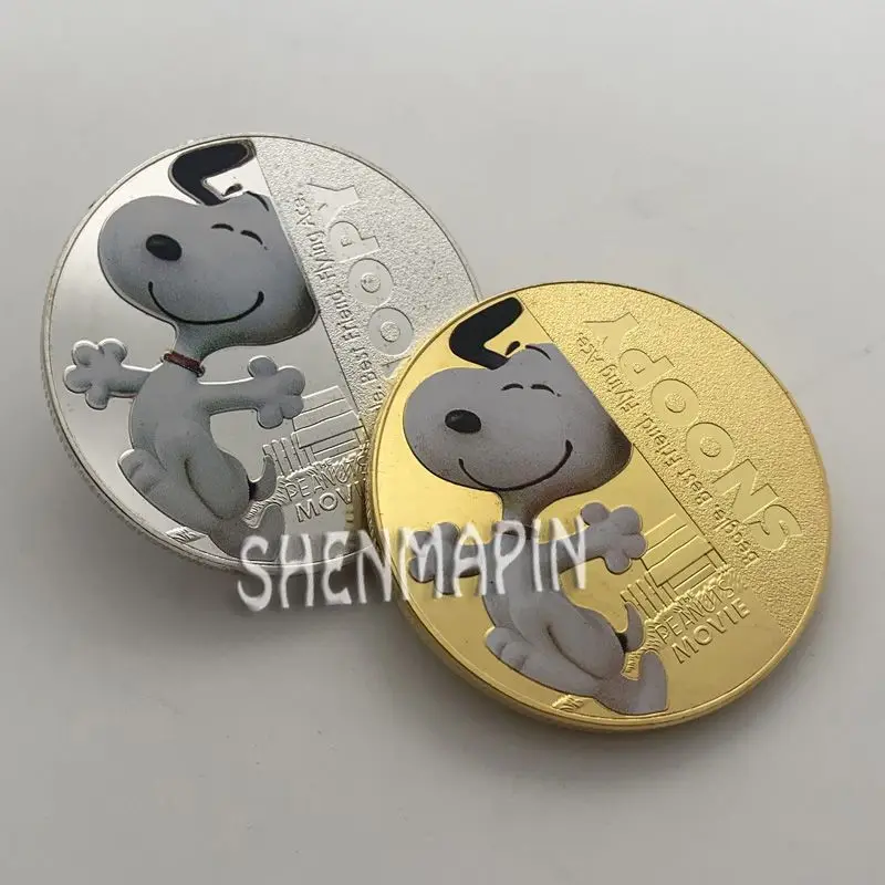 40MM Snoopy Anime Kawaii Medallion Commemorative Metal New Crafts Gold Commemorative Gift Set Birthday Gift The Coin