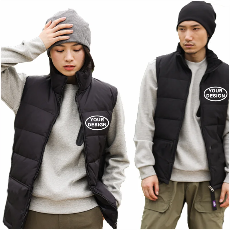 Customize Your LOGO Men's Sleeveless Vest Jacket Down Windproof Jacket Solid Color Warm Winter Coat