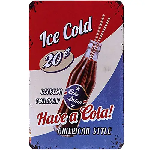 

Original Retro Design Ice Cold Drink Tin Metal Signs Wall Art | Thick Tinplate Print Poster Wall Decoration