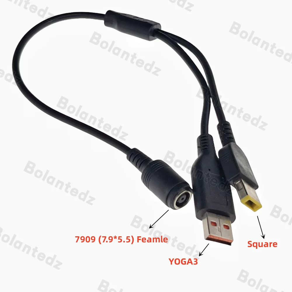7.9*5.5mm Female Jack To Square Male Plug Y Type Splitter Cable Cord For IBM Lenovo Thinkpad Yoga 3 4 700 900 Notebook Charger