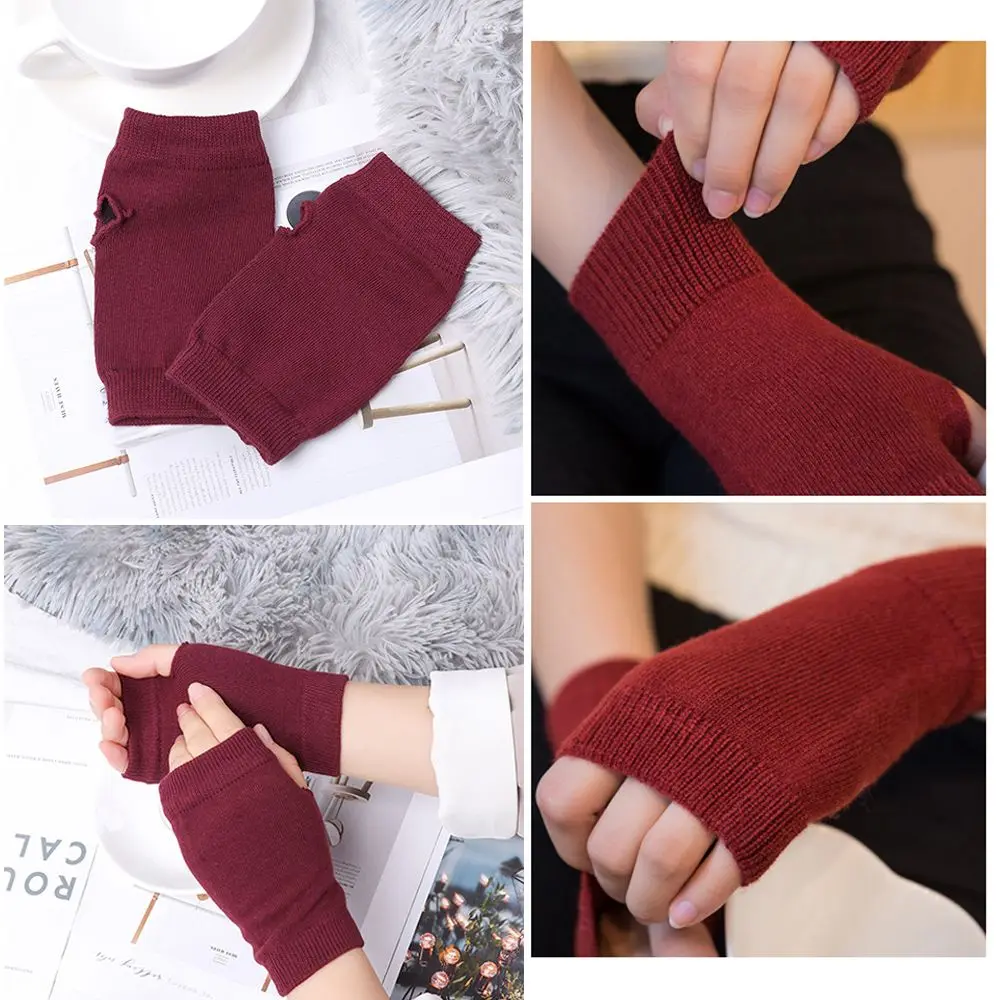 Protable Fingerless Winter Autumn Warm Knitted Wool Glove Wrist Gloves Exposed Finger Half Mitten