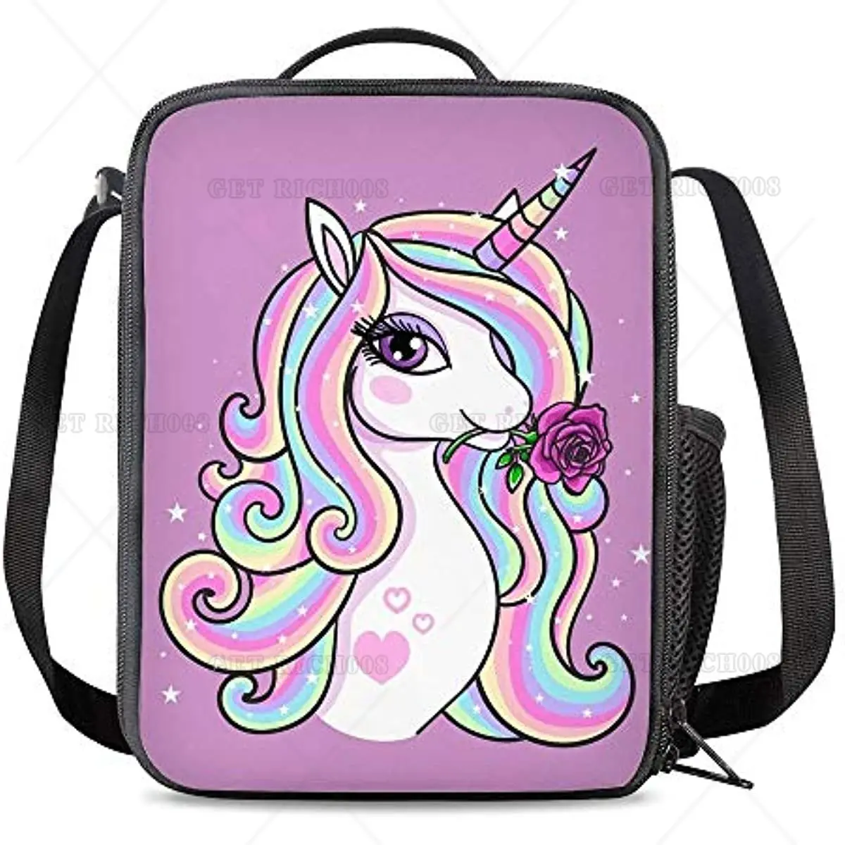 DIY Rainbow Unicorn Pony Lunch Bag Carrying Tote Insulated School Lunchbox Reusable Snack Bag for Girls Boys School Picnic