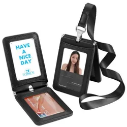 High Quality Genuine Leather ID Card Set Sleeve Holder Badge Case Clear Bank Credit Card Clip Badge Holder Accessories