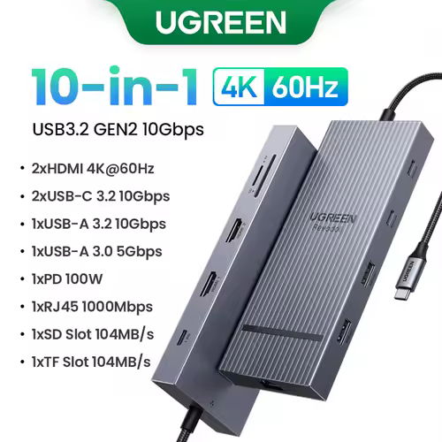 UGREEN 12-in-1 USB HUB Type-C to 2HDMI 4K120Hz DP USB3.2 10Gbps SD/TF RJ45 PD100W for MacBook Dell HP Laptop Accessories Docking - Image 13