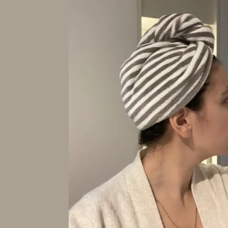 Striped Quick-Absorbent Fast-Drying Hair Towel Wrap, Soft Absorbent Cap, Essential Bathroom & Home Supplies