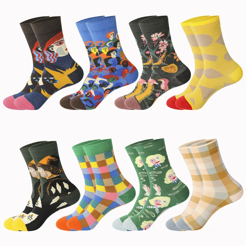 Unisex Painting Style Harajuku Colorful Men Socks Women 100 Cotton Full Art Soft Mens Harajuku Van Gogh Funny Winter Warm Sock