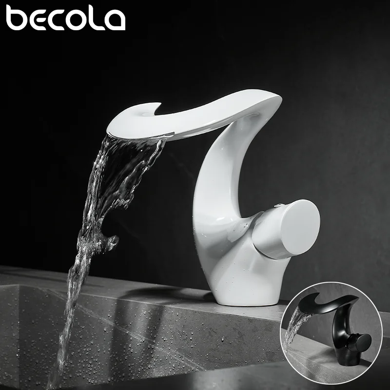 

Becola Luxury Black/White Bathroom Basin Faucet Bathroom Faucet Brass Creative Sink Mixer Tap Hot&Cold Waterfall Basin Faucet