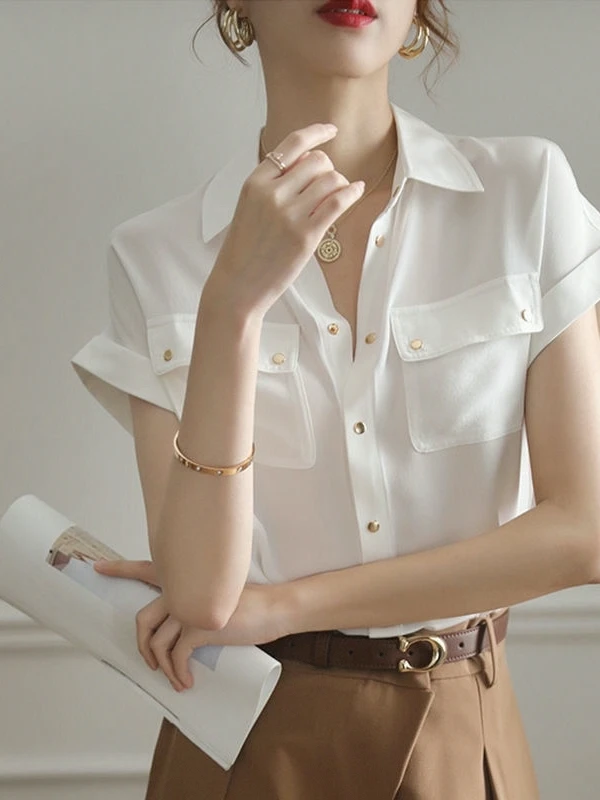 

Ele Белый шифоновый женский летний тонкий дизайн, корейский модный топ, небольшой ence Design Sensation