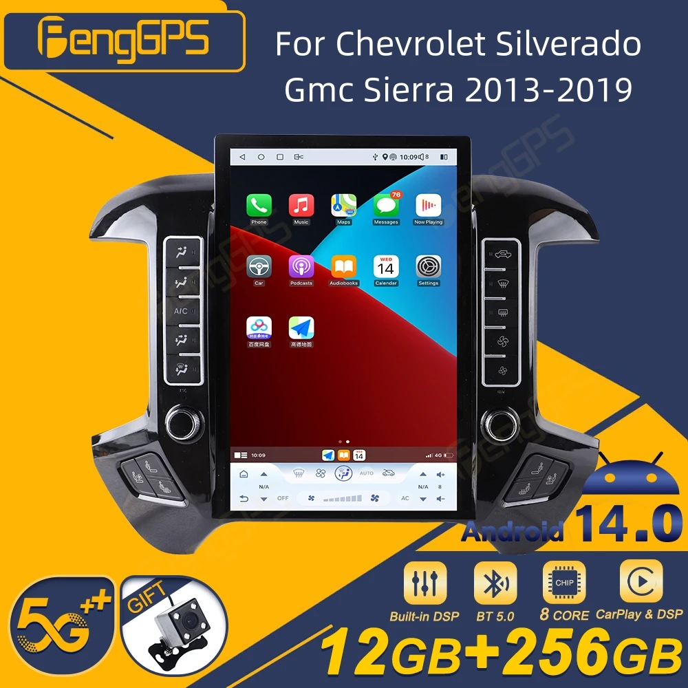 For Chevrolet Silverado GMC Sierra 2013-2019 Car Radio Wireless Carplay Android Auto Intelligent System Multimedia Player Stereo