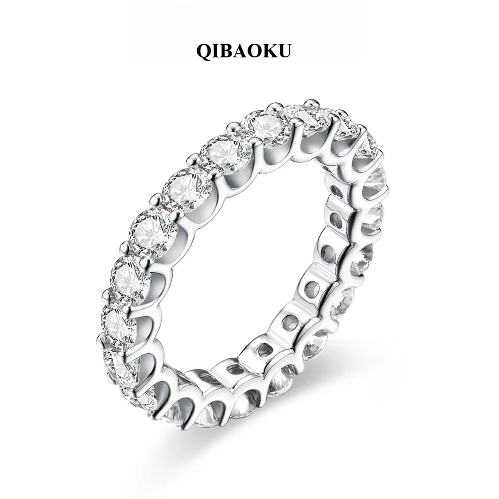 QIBAOKU in Round Cut 3.5mm Moissanite Rings D Color VVS1 Etenity Diamond Engagement Wedding Bands For Women Ring 2026