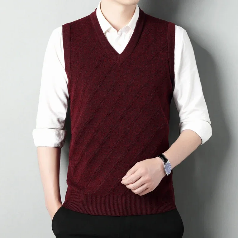 Men's High-end V-neck Sleeveless Vest, Classic Business Men's Knitted Sweater Vest