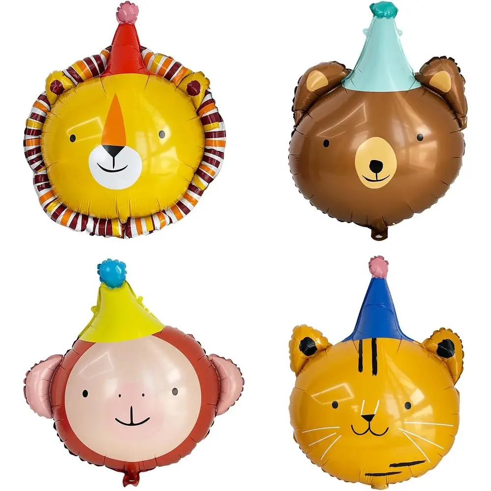 

Набор фольгированных шаров с головой животного, фольгированный шар с изображением льва, медведя, обезьяны и кошки, украшения для дня рождения, принадлежности для детского душа (набор животных (4