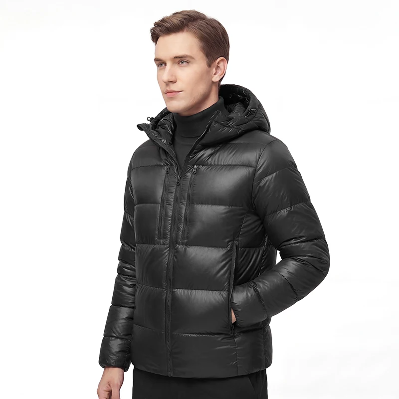 

Men's Navy Blue Hooded Puffer Jacket, Winter Ultra Warm Lightweight Water-Resistant Cotton-Padded Coat for Men Casual Outdoor Th