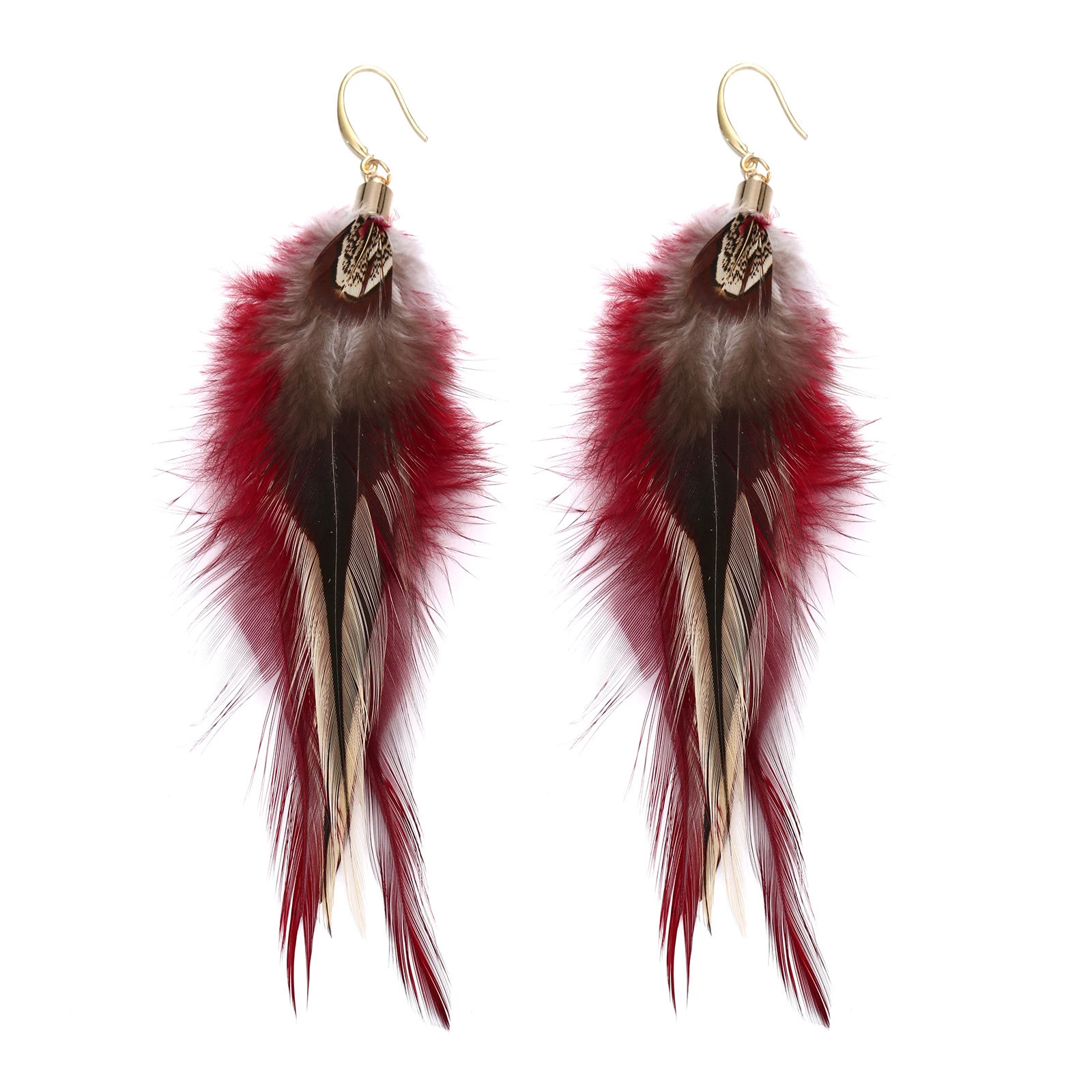 lureme Bohemian Style Multicolor Pheasant Feathers Dangle Earrings for Women Girls Large Feather Drop Earrings(er006405-9)