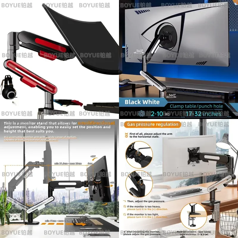 Adjustable Single Monitor Arm Desk Mount for 13 to 32 Inch Screens VESA 75 100mm Computer Stand Holder Heavy Duty Gas Spring