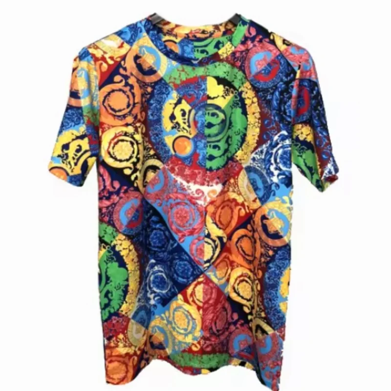 2024 Colorful Floral Print T-shirts Men Clothing Luxury Royal Style Baroque Brand Short Sleeve O Neck Mens Casual Hip Hop Tops