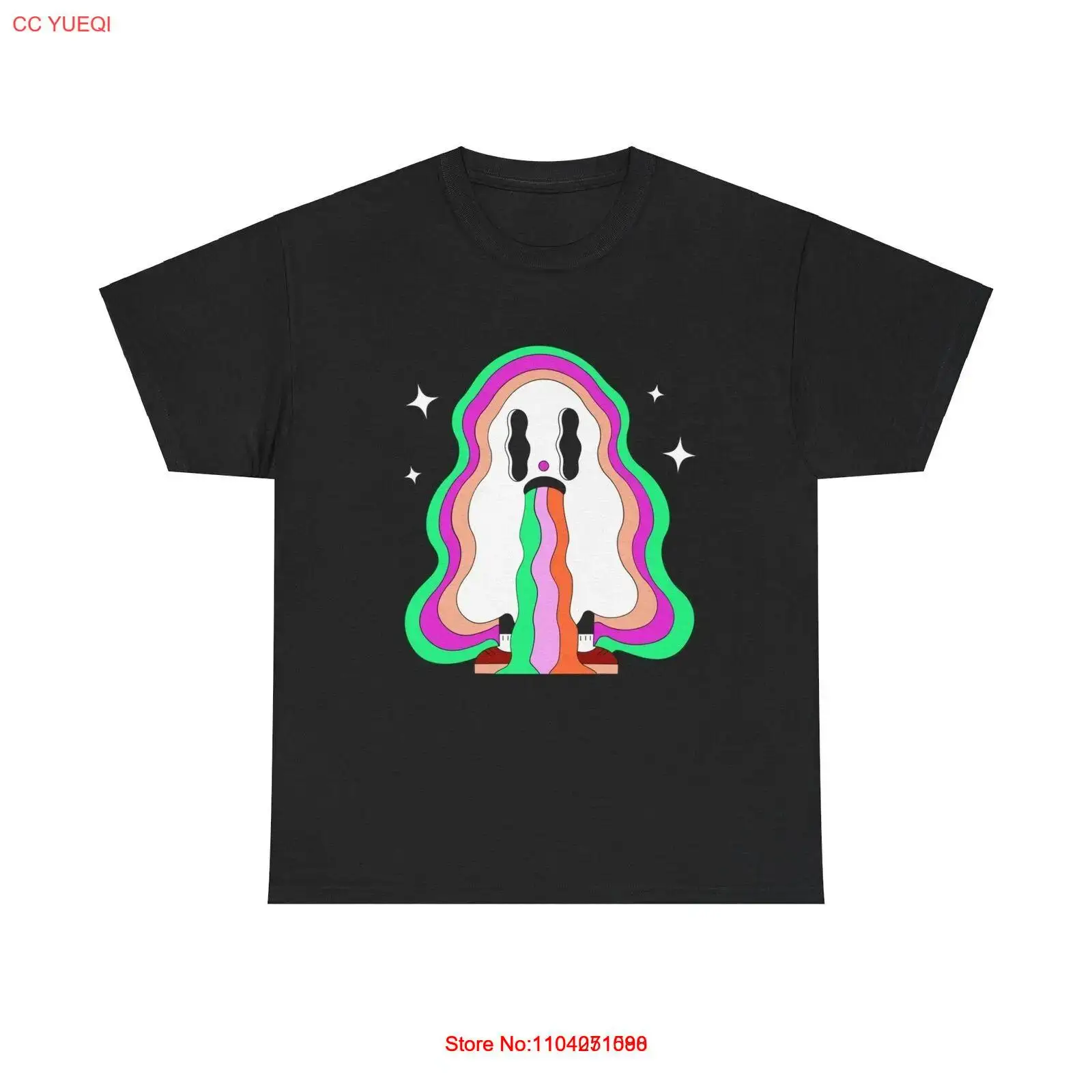 Rainbow Barf Ghost T-Shirt - spooky cute funny Halloween quirky groovy retro art