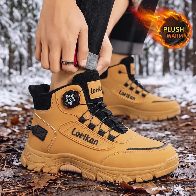 Herren Warme Fleece-Winterstiefel mit Drehverschluss, Hohe Rutschfeste Dicksohlen-Komfortschuhe für die Kalte Jahreszeit und den täglichen Gebrauch in der Stadt – Detail 7