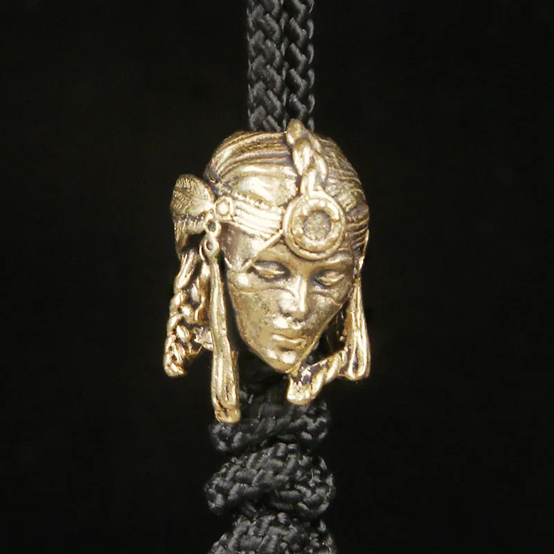 Brass Tribal Female Warrior EDC Knife Bead Paracord Pendant Handmade Braided Spacer Bead DIY Accessory Keychain Charm